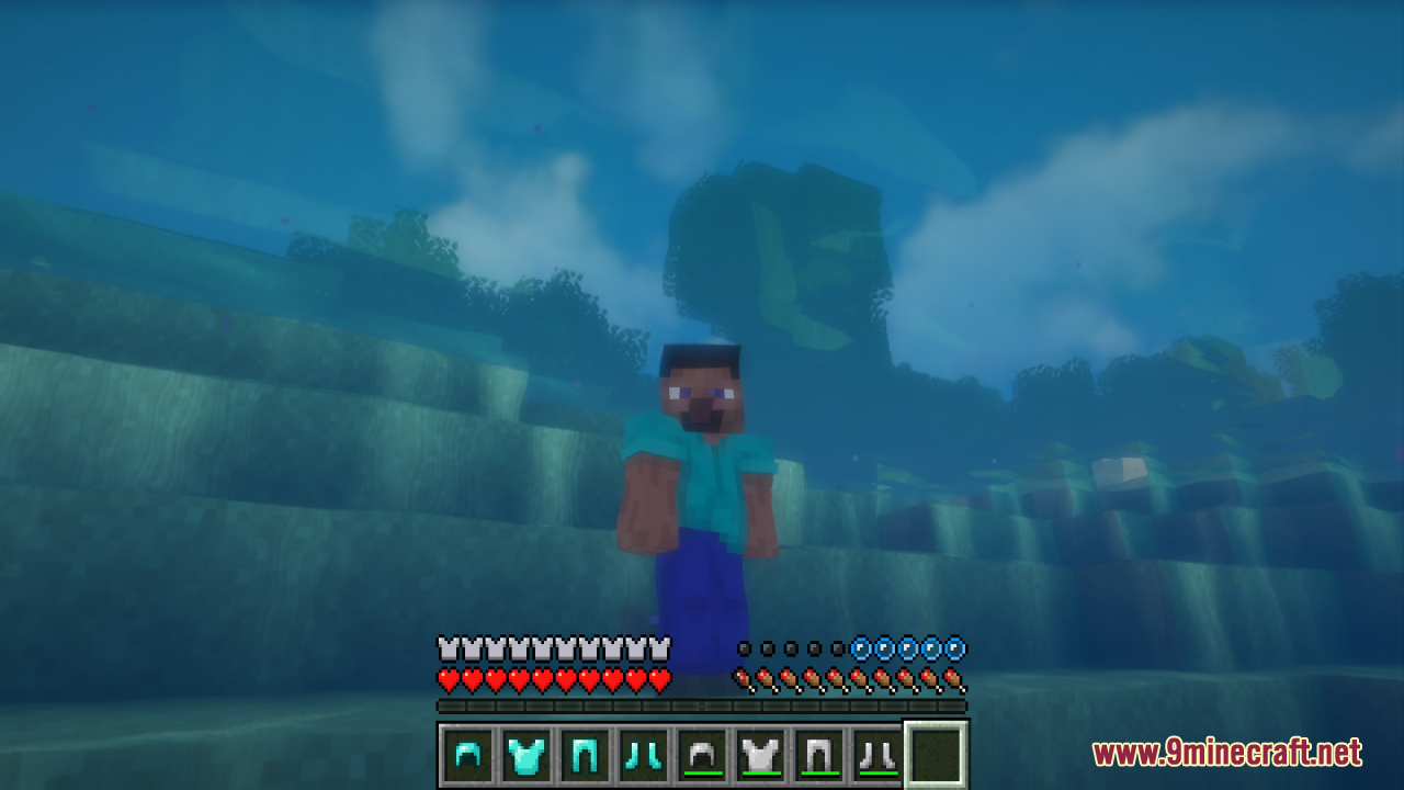Hide Armor - See Player Skins Resource Pack Screenshot 8 Player swimming underwater showing default skin while wearing invisible armor pieces