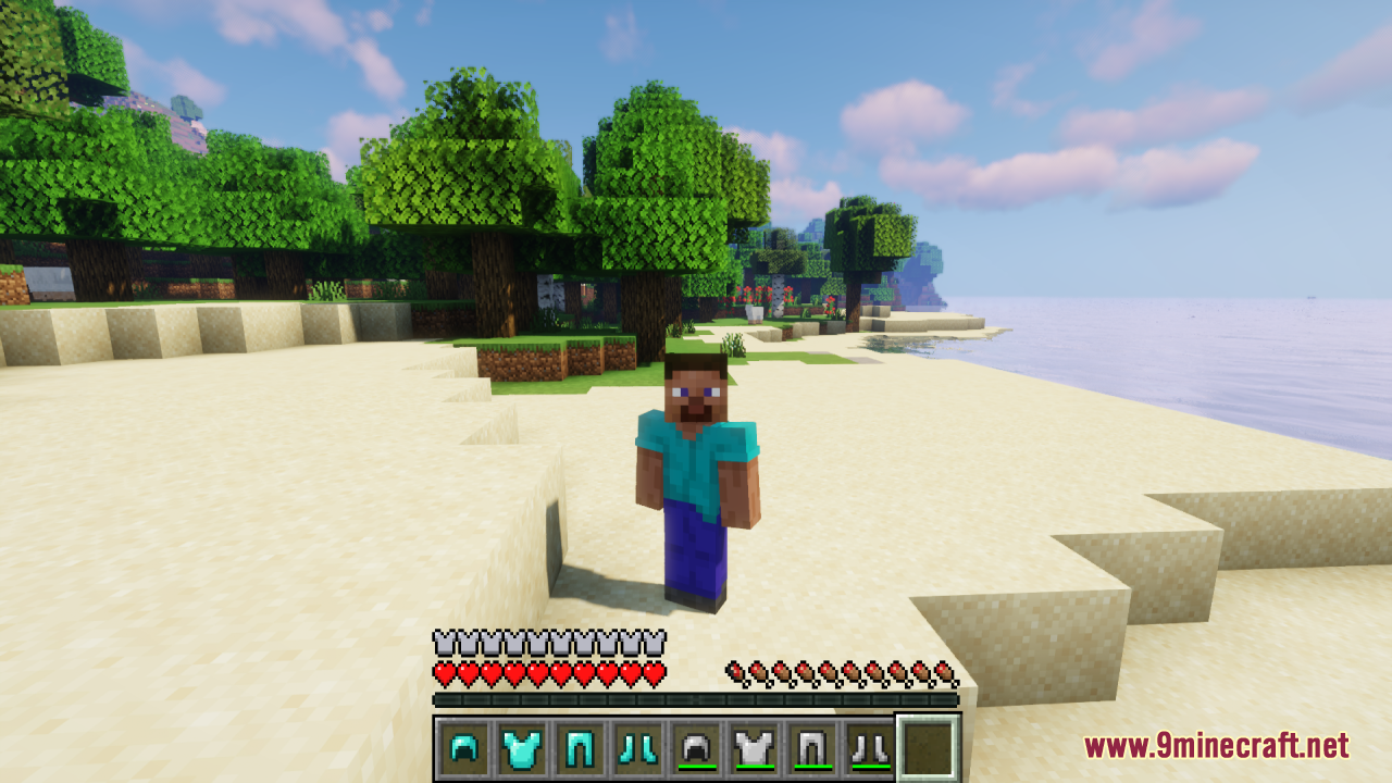 Hide Armor - See Player Skins Resource Pack Screenshot 9 Player character standing on a beach with invisible armor equipped