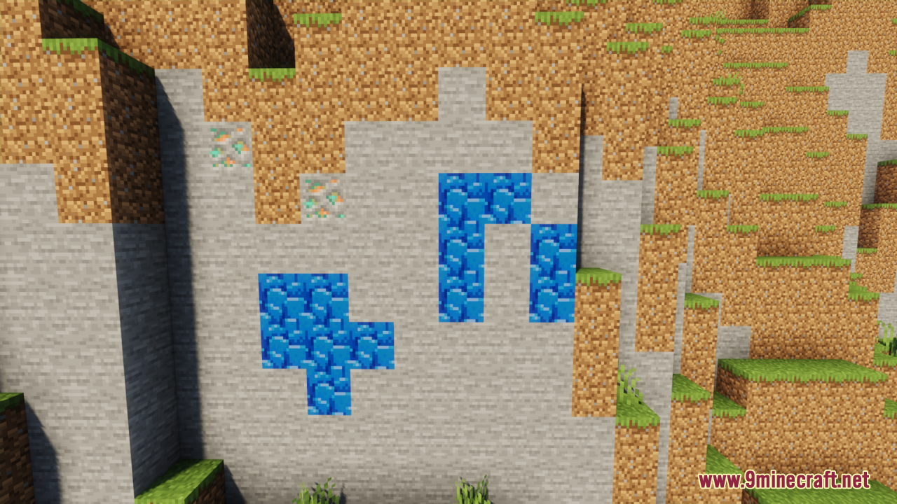 Multiple veins of blue Ancient Debris in a stone cliffside