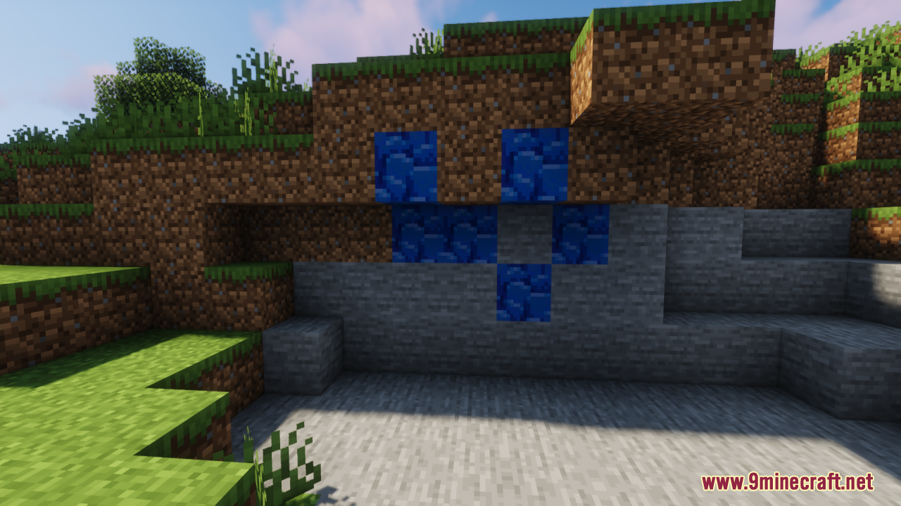 A vein of blue ancient debris ore in a cliffside