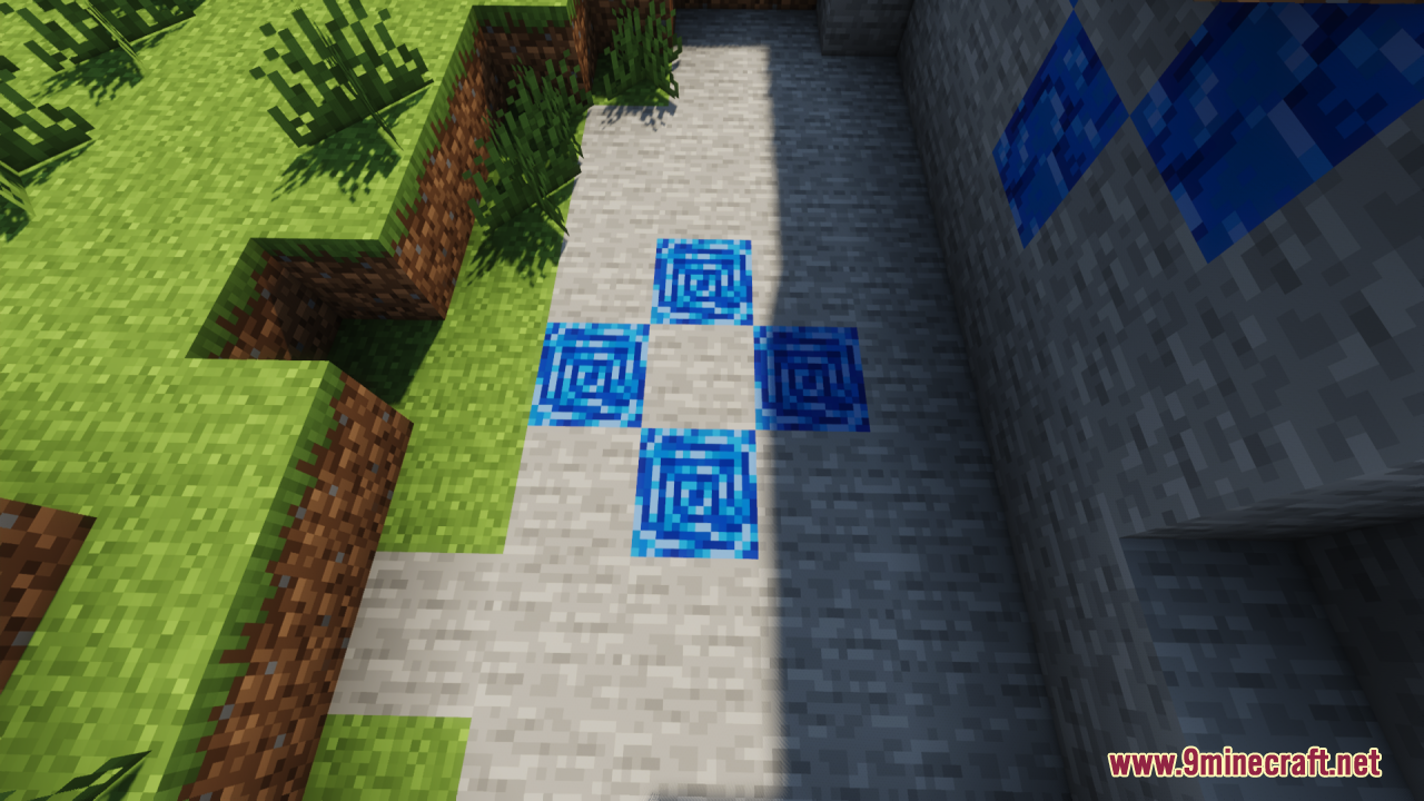 Blue Ancient Debris blocks arranged on a stone path