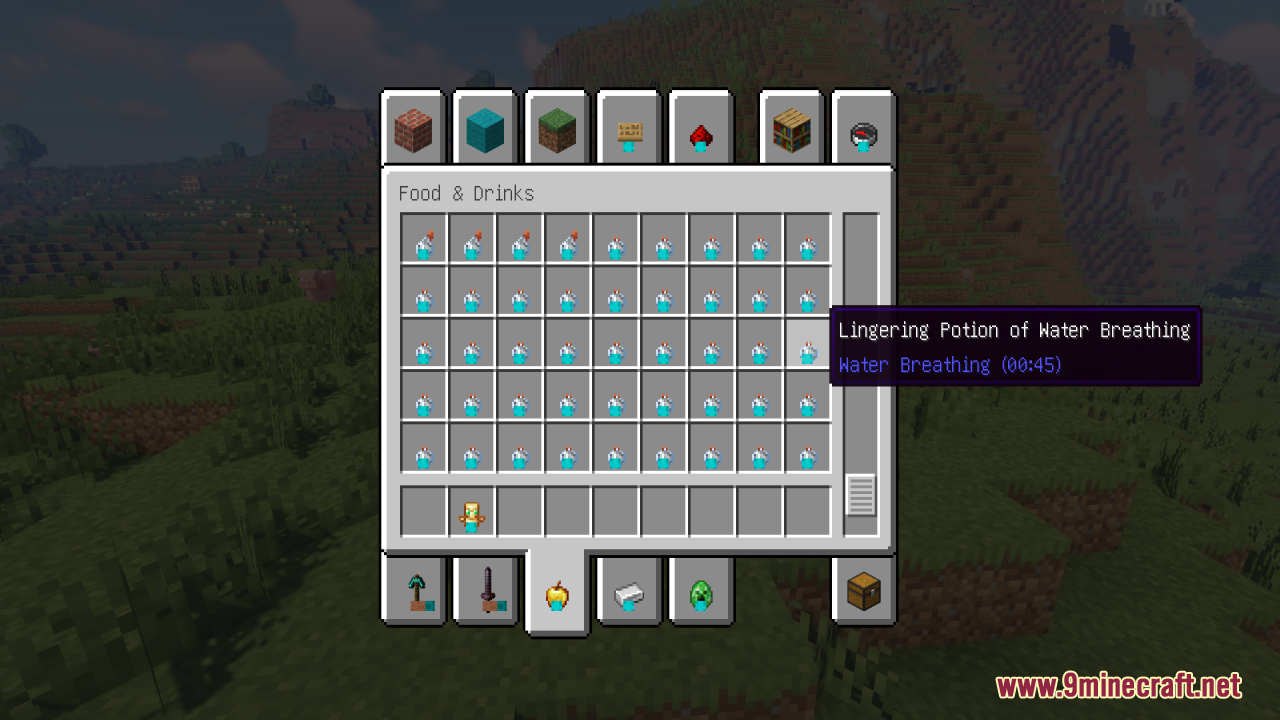 Hold in Hands Resource Pack Screenshot 12 Hovering over a Lingering Potion of Water Breathing in the creative inventory