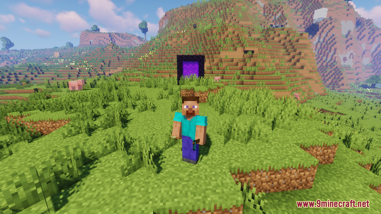 Hold in Hands Resource Pack Screenshot 9 Player character standing in a grassy field holding items in both hands