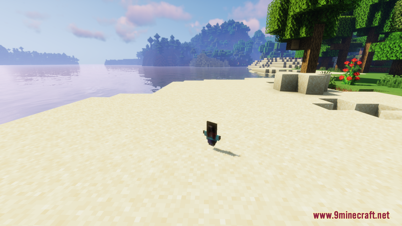 Creepy Steve totem item dropped on a sandy beach near the water