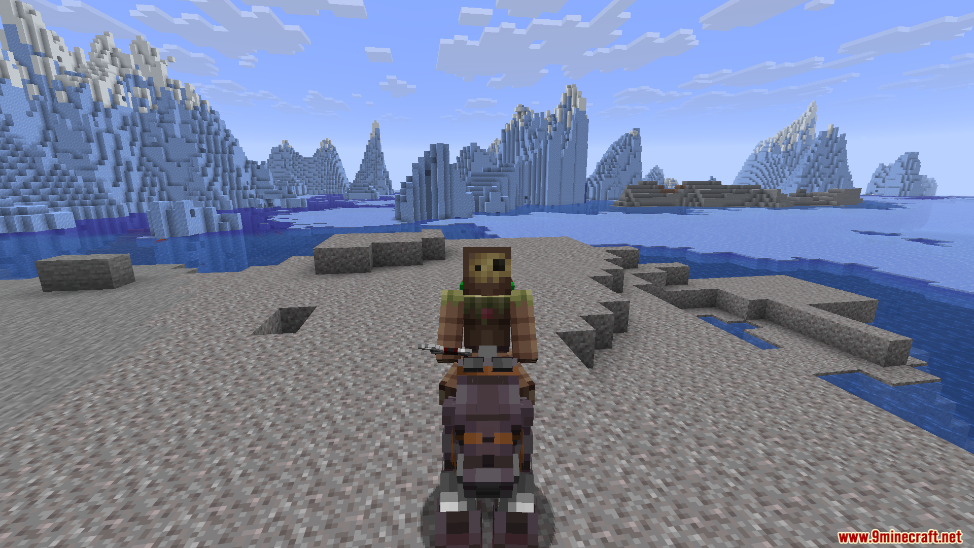 Horse Armor N Stuff X Fresh Animations Resource Pack Screenshot 11 Player riding a horse with stylized armor in a frozen ice spike biome
