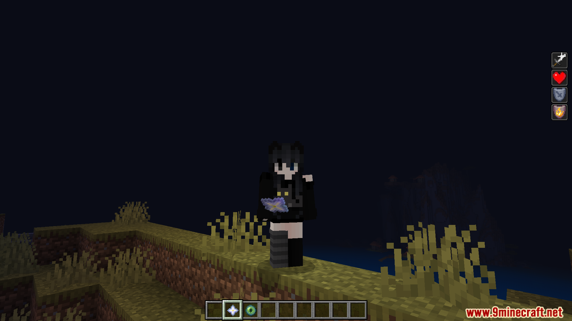 Player holding a nether star to get long lasting effects at night