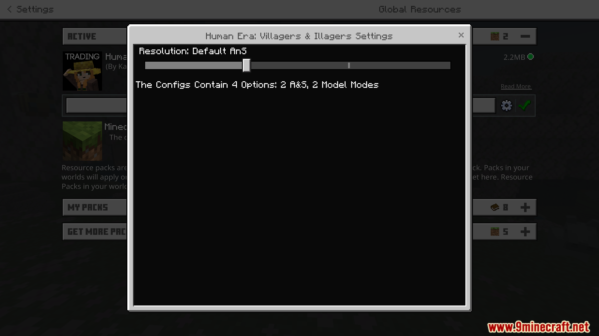 Configuring the addon's settings for villager and illager models
