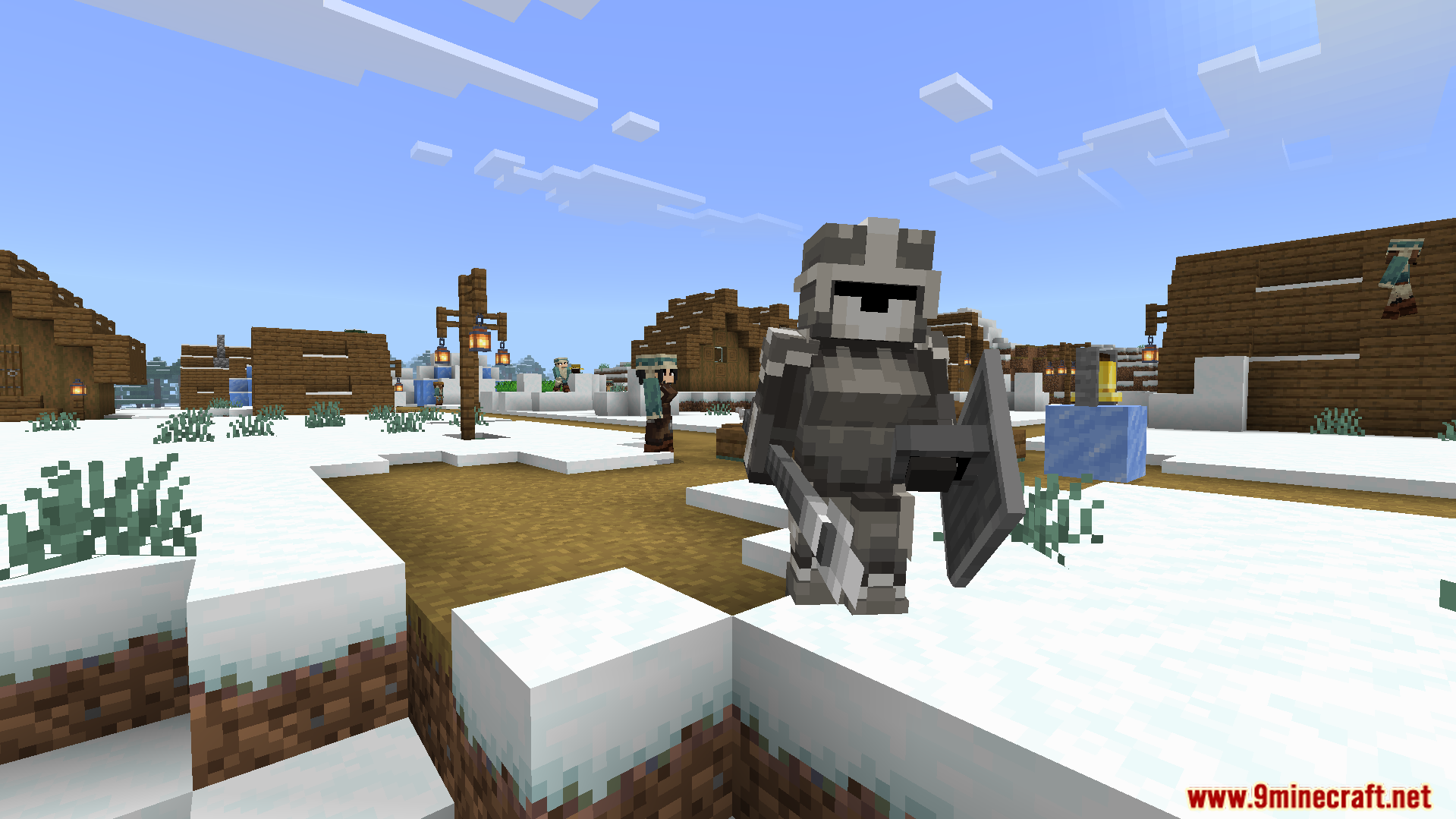 An iron golem retextured as a medieval soldier in armor