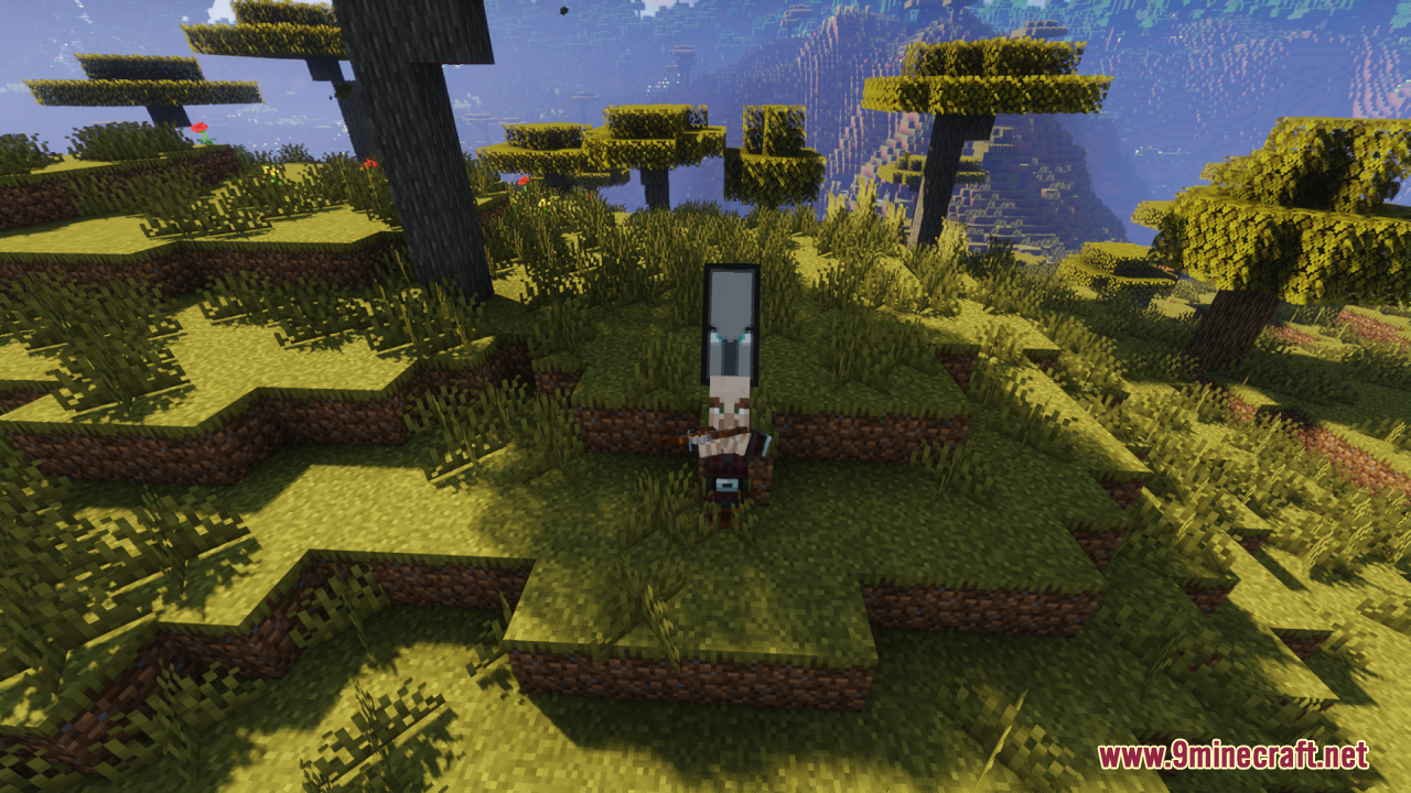 A human-like pillager captain holding an ominous banner