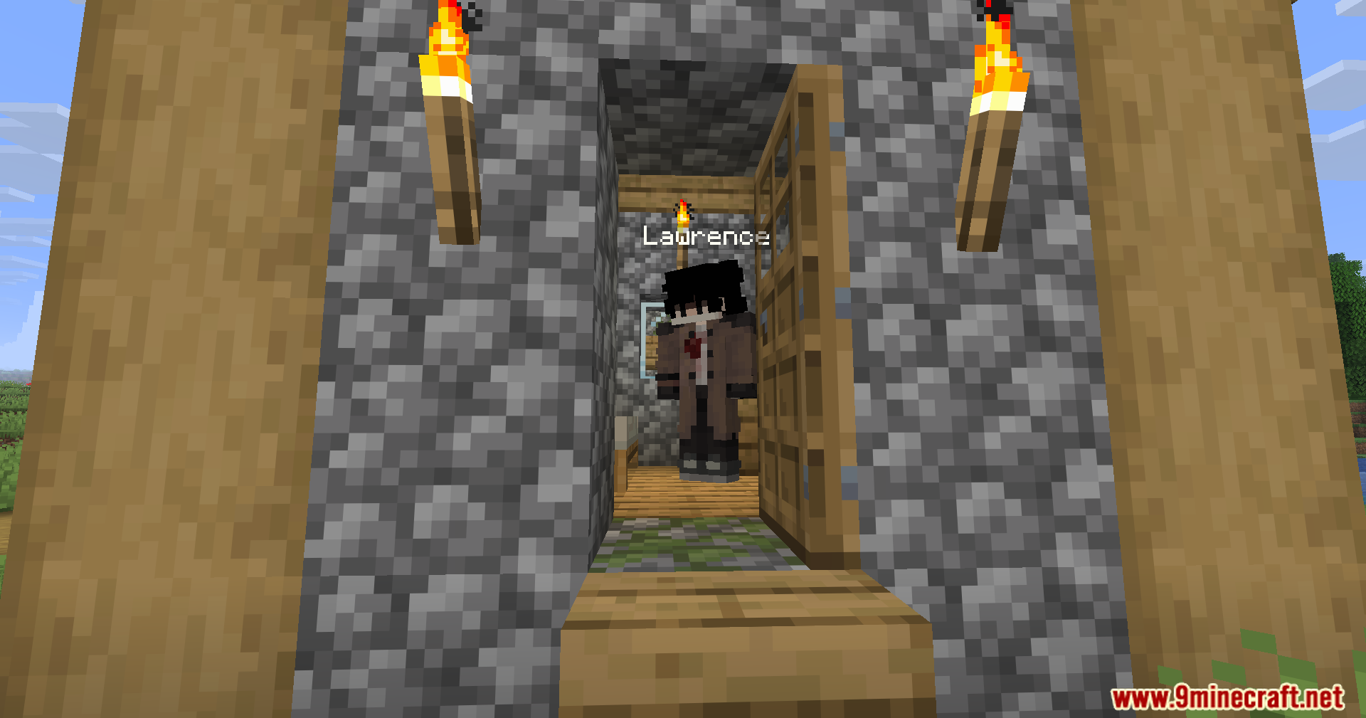 Humanoid Villagers Mod Screenshot 8 A humanoid villager named Lawrence standing inside a small cobblestone village house