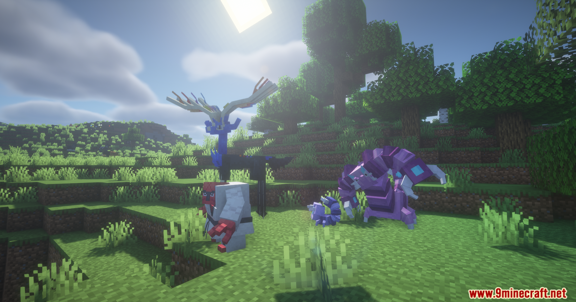 Legendary Xerneas and other Pokemon in a field