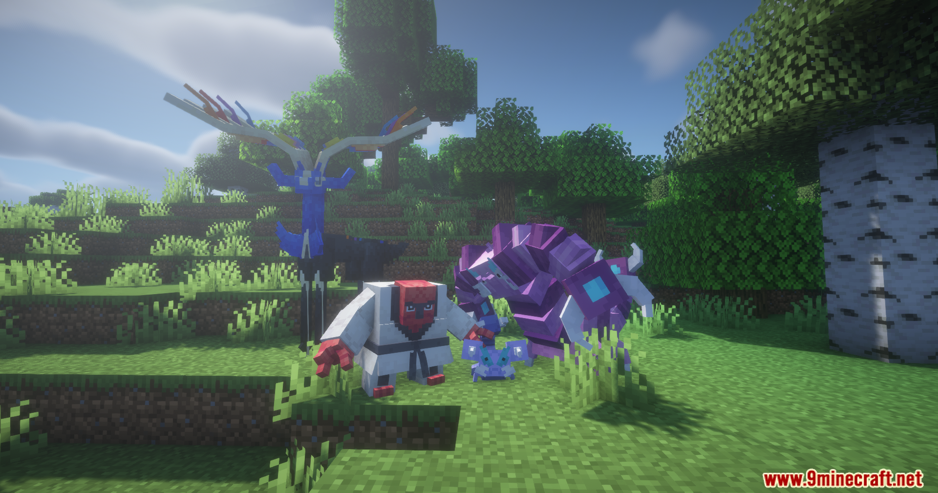 Throh, Drapion, and Xerneas models in a clearing