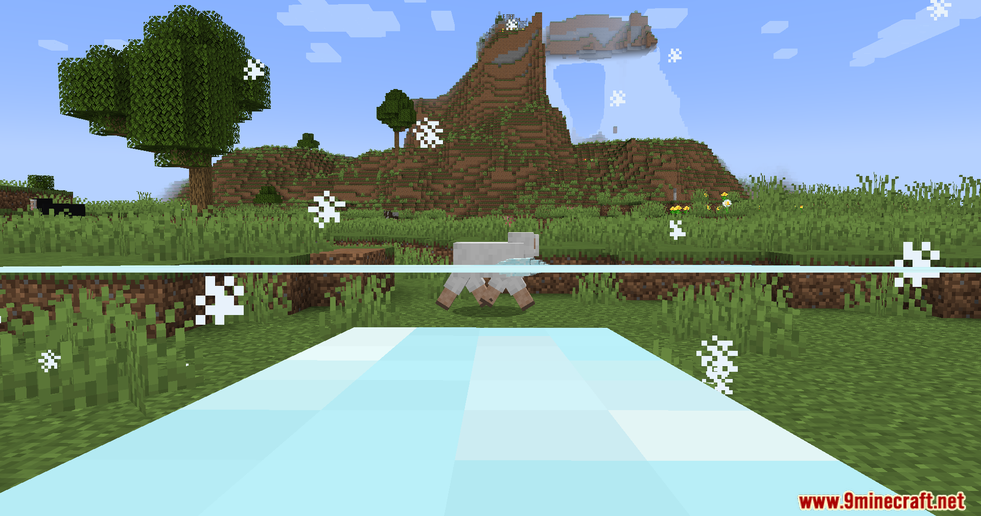 Ice Formation Cursed Fate Addon Mod Screenshot 12 Sheep being struck by a horizontal freezing ice beam with snowflake particles around