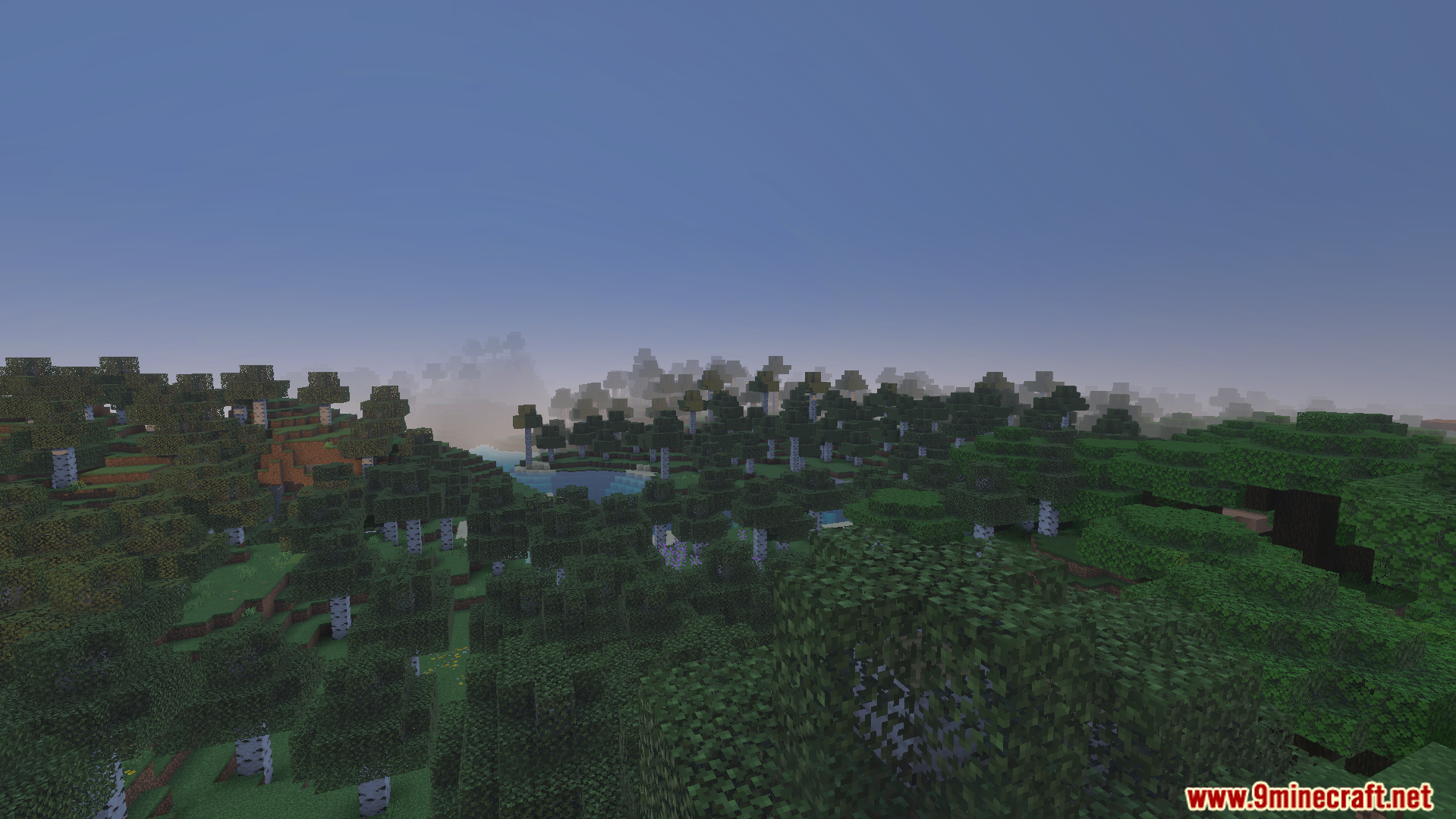 Instant Fullbright Night Vision Addon Screenshot 2 Brightly lit forest landscape showing the clear visibility effect during nighttime