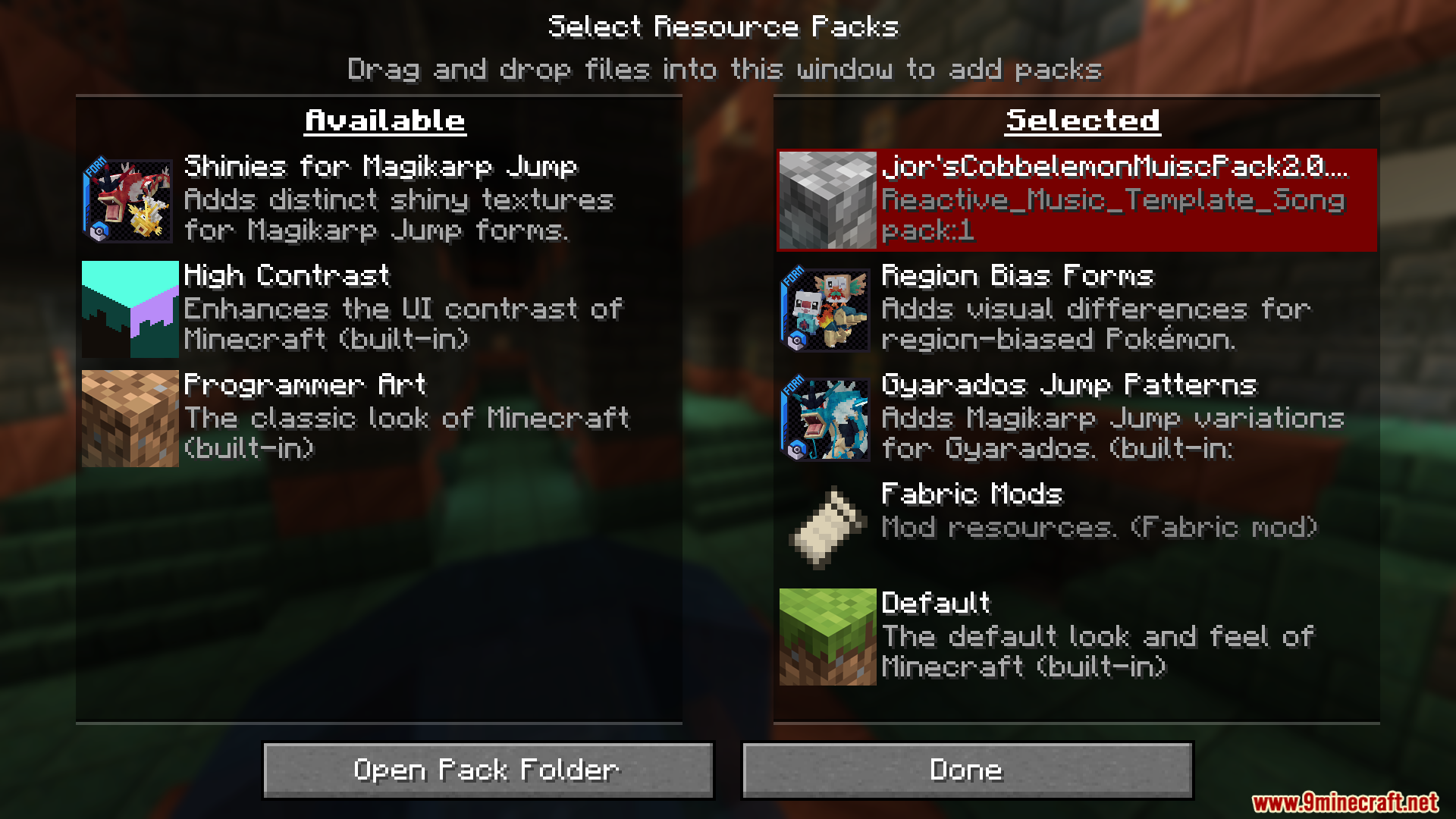 Selecting the Jors Cobblemon Music resource pack