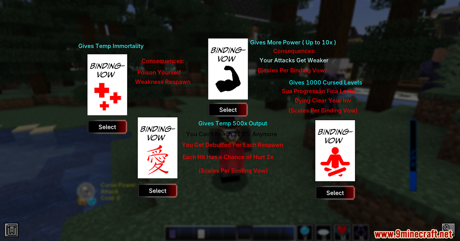 Jujutsucraft mod menu for selecting a Binding Vow