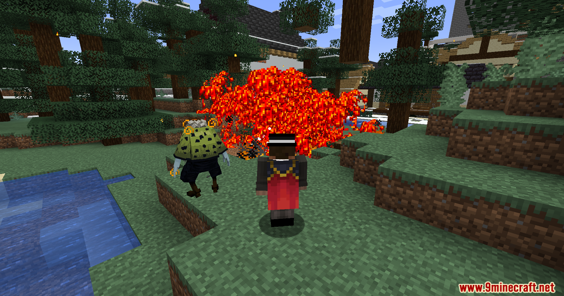 Player facing off against a fiery cursed spirit mob