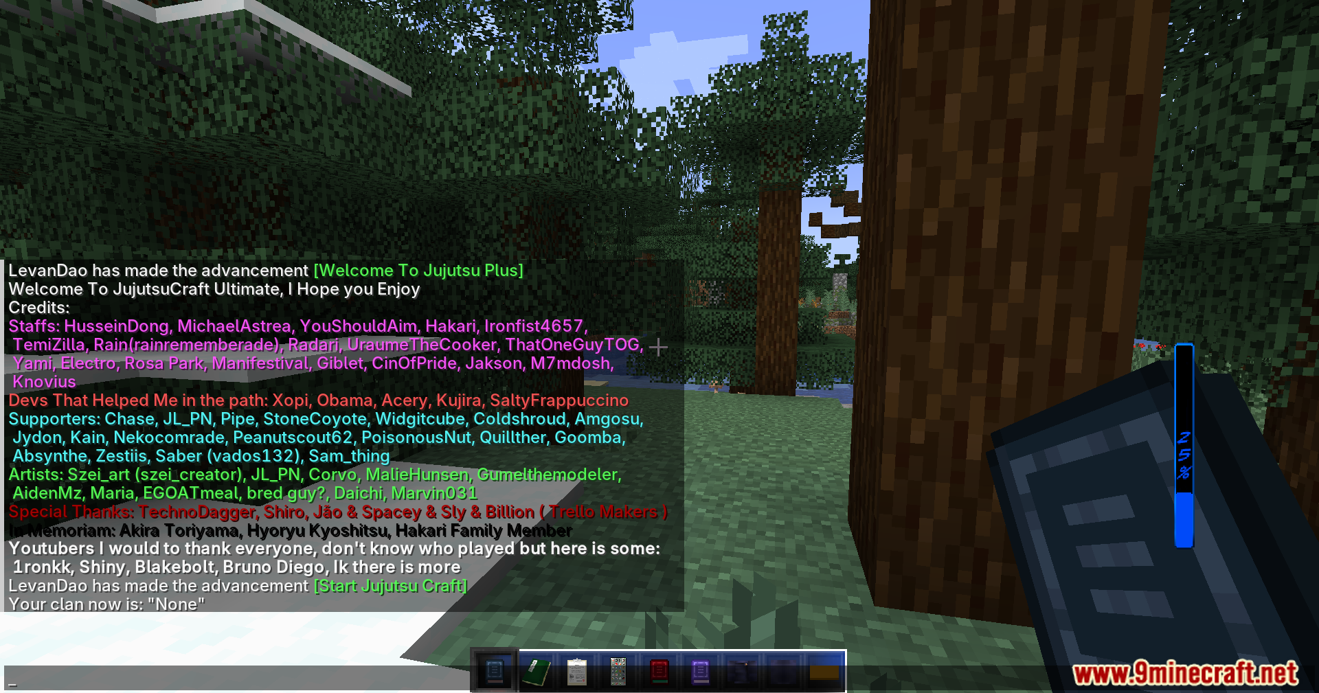 Welcome message and credits for JujutsuCraft mod