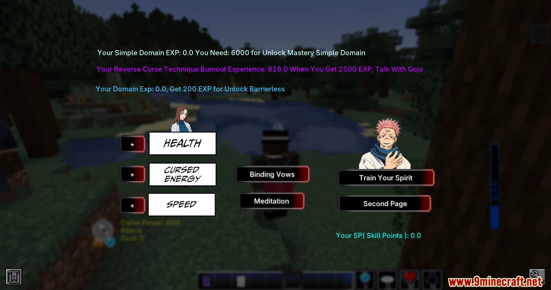 Jujutsu Kaisen mod skill tree and character progression menu