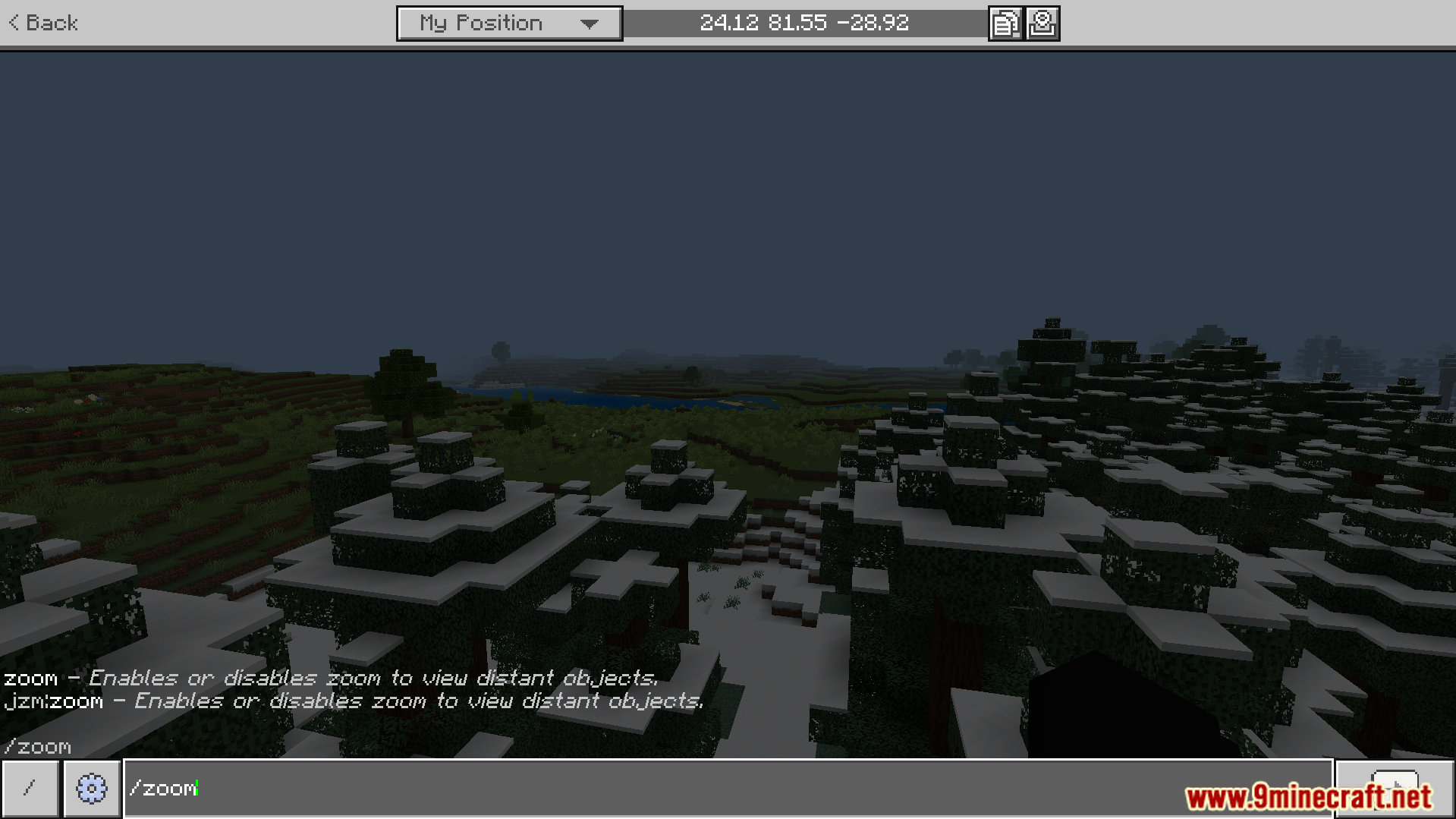 Just Zoom Addon Screenshot 2 Player typing zoom command in chat to view distant objects