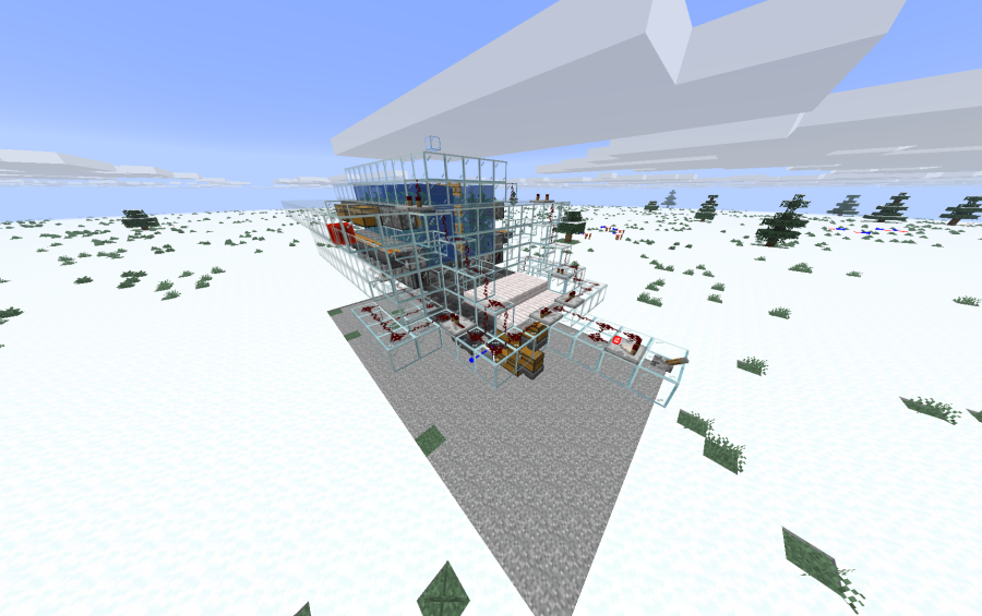 KelpFarmV9.9 Schematic Screenshots 1 A compact redstone kelp farm built with glass blocks on a snowy landscape