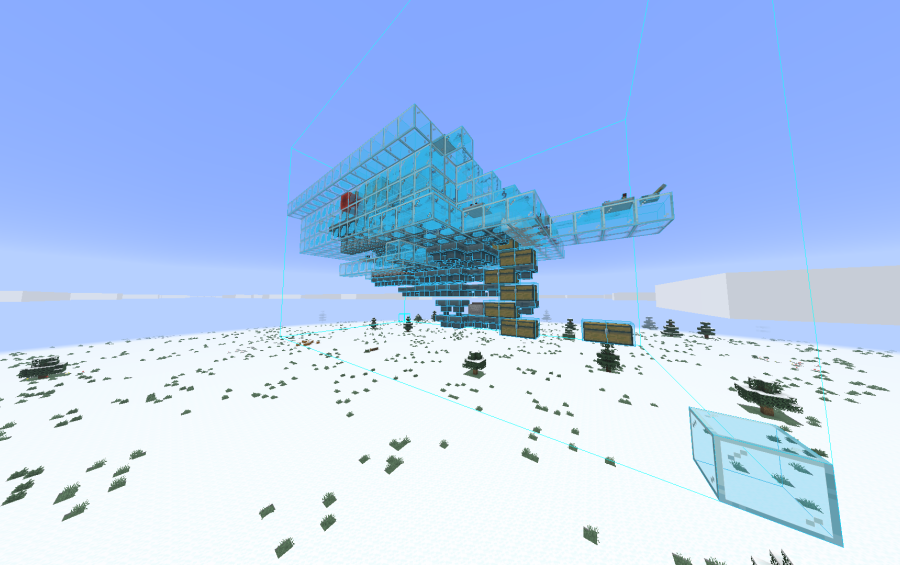 KelpFarmV9.9 Schematic Screenshots 2 Side view of a glass kelp farm showing chests and internal redstone mechanisms