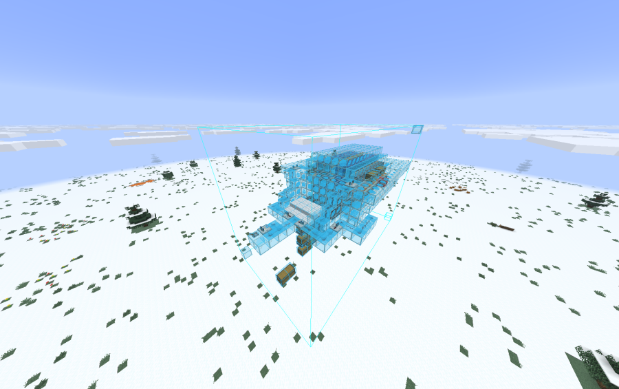 KelpFarmV9.9 Schematic Screenshots 3 A blue hologram of a compact kelp farm schematic in a snowy biome