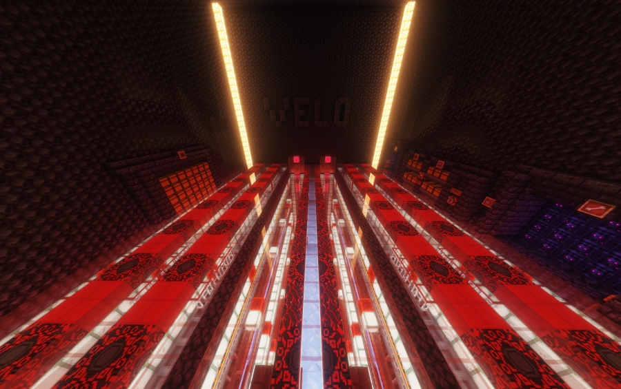 Kelpinator V6 Best Kelp Farm for DonutSMP like Servers Schematic Screenshots 2 A long hallway inside a massive Minecraft kelp farm with red carpets