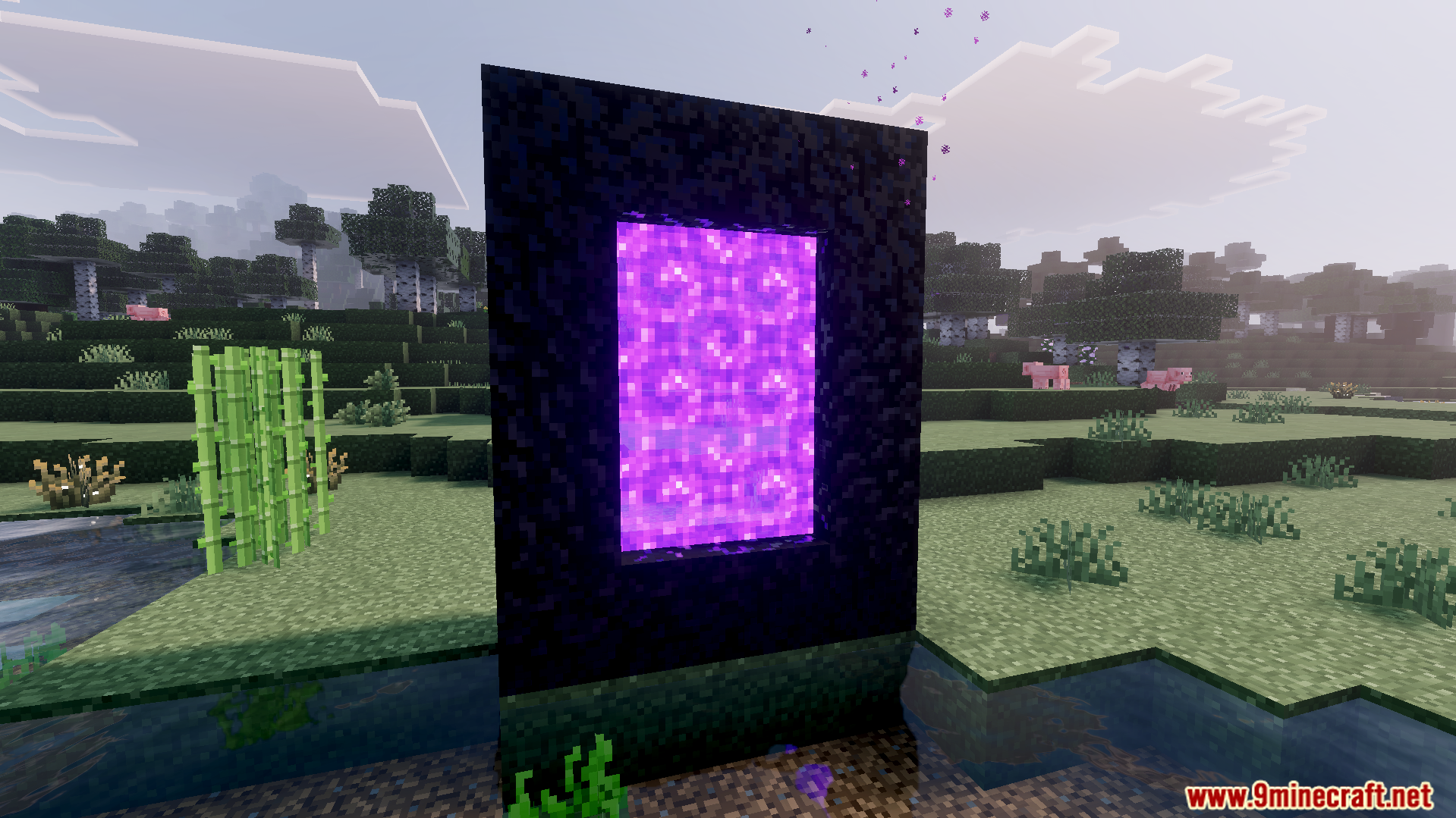 Klash Visuals Deferred PBR Texture Pack Screenshot 5 Bright sunlight shining through trees and colored lights in the game world