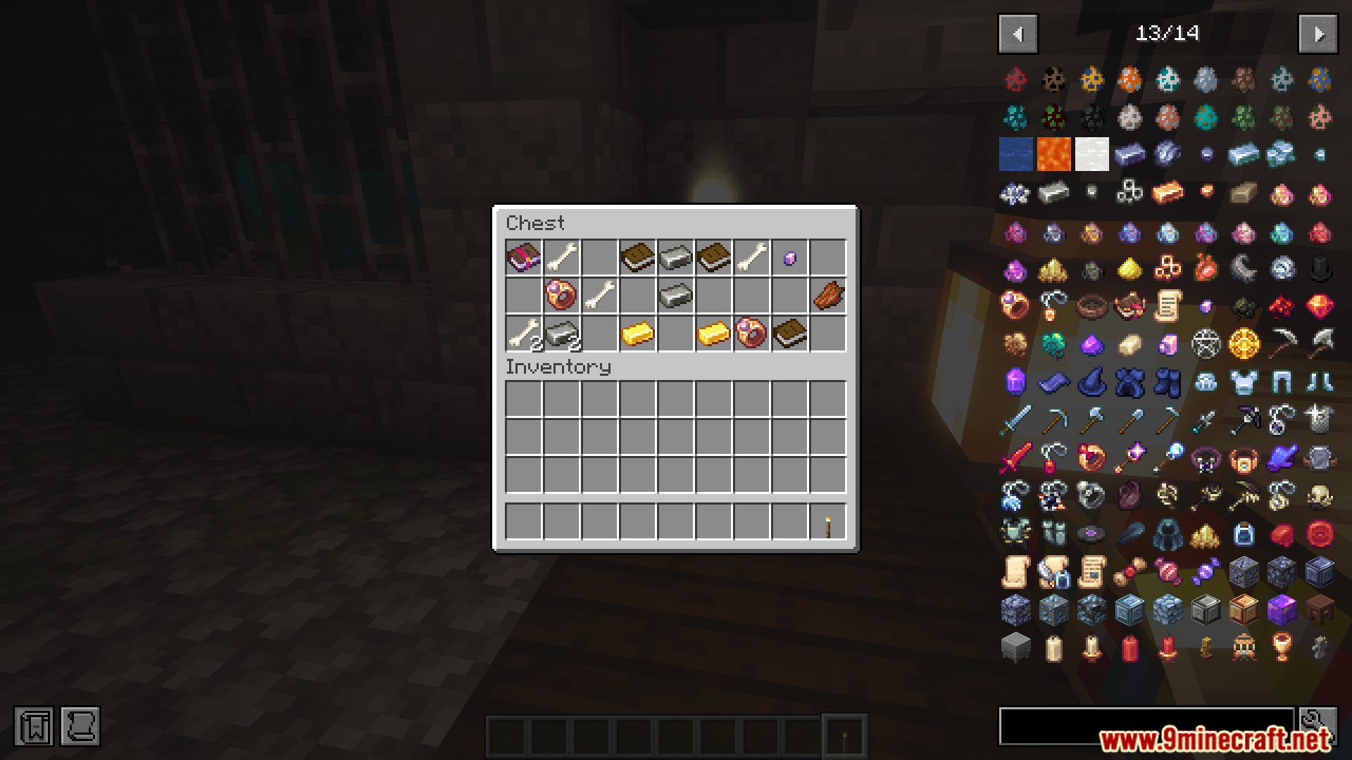 Chest loot with Kubejs Eidolon modded items shown
