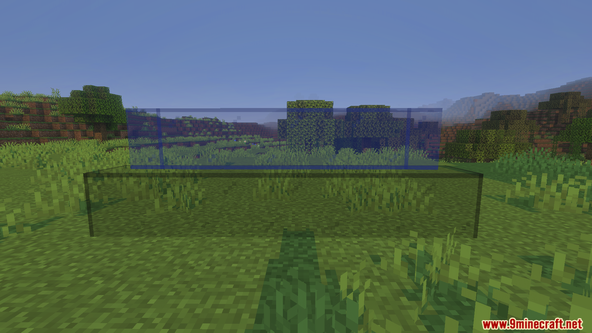 KwZs Connected Glass Addon Screenshot 1 KwZs Connected Glass Addon showing blue and green glass blocks without inner lines