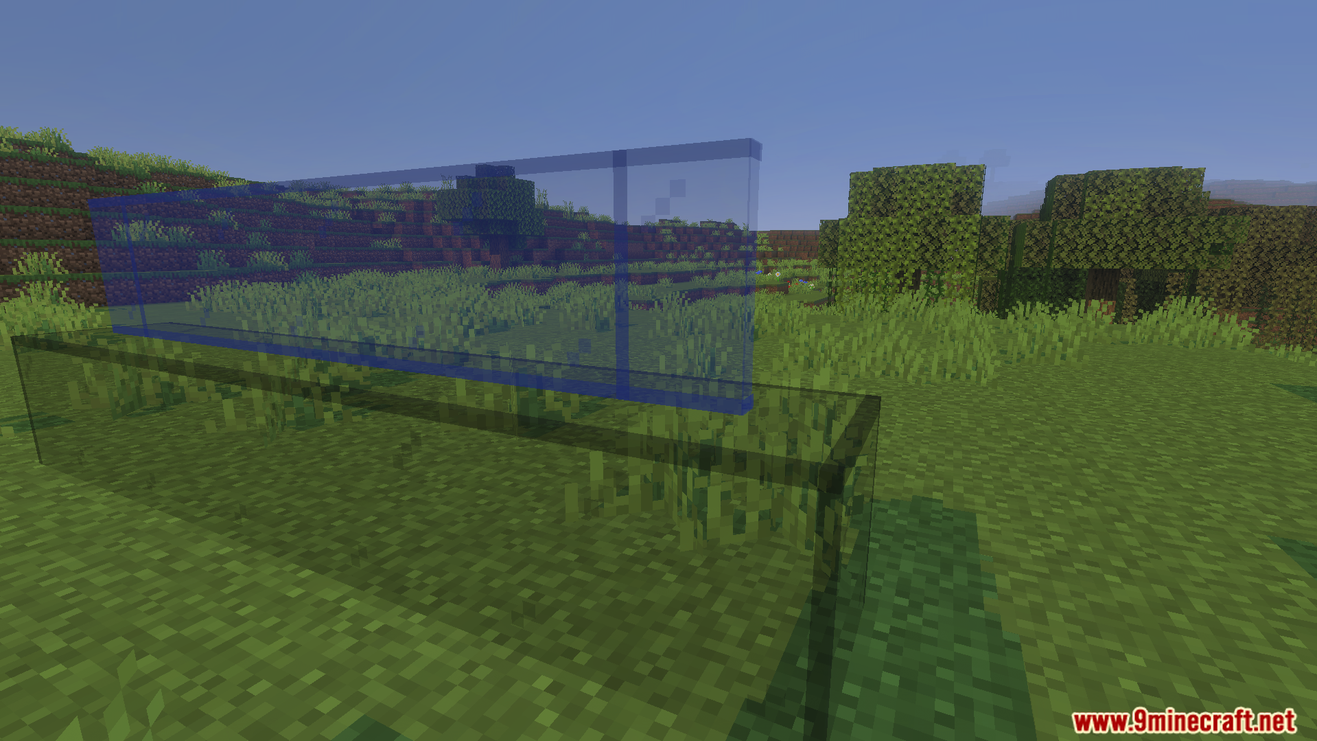 KwZs Connected Glass Addon Screenshot 2 Side perspective of blue and green glass blocks connected without visible borders