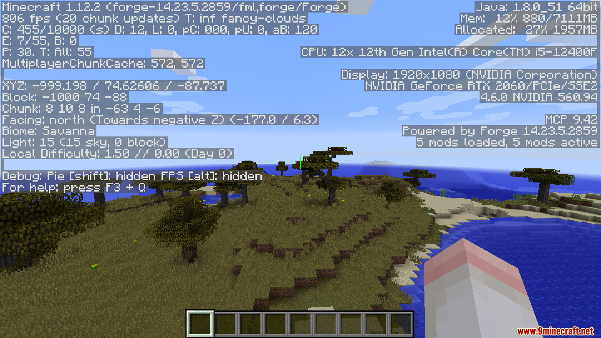 Lagless FPS Optimizer mod showing high FPS in Savanna biome