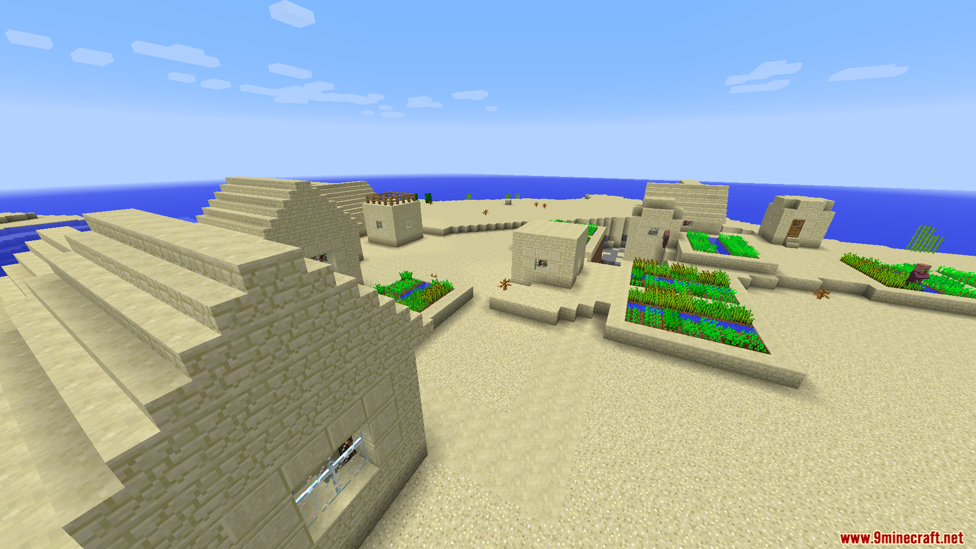 A desert village located on a sandy coastal biome