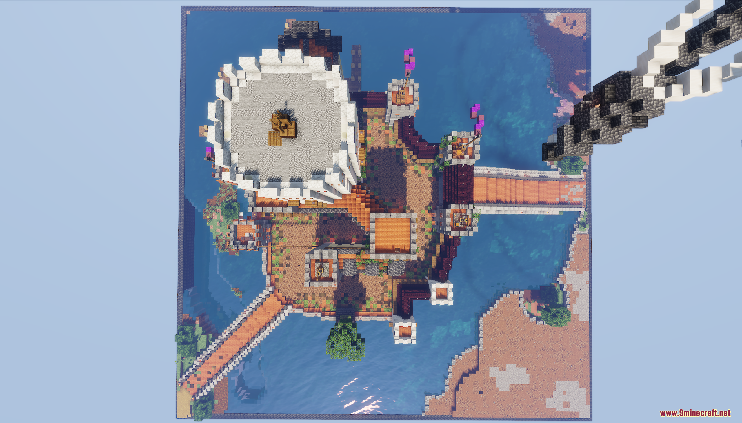 Lake Castle Map Screenshot 4 Top down view of the Minecraft castle layout showing towers courtyards and bridges