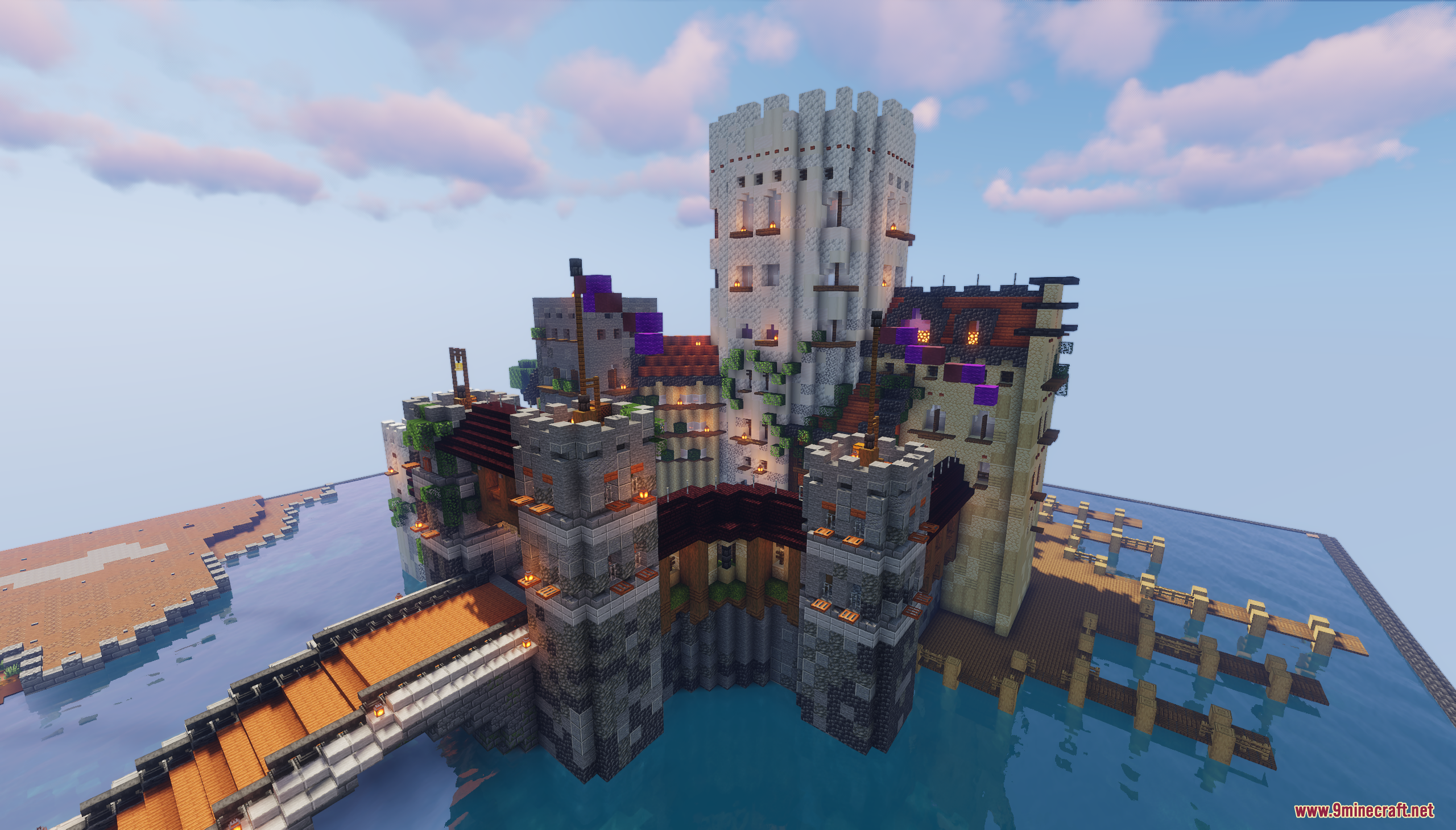 Lake Castle Map Screenshot 7 Large stone castle with a tall white tower built on a lake