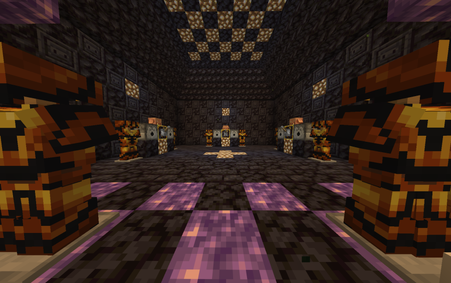 Large Amethyst Stash for Donut Smp Schematic Screenshots 2 A dark interior room with golden armor stands and purple amethyst flooring