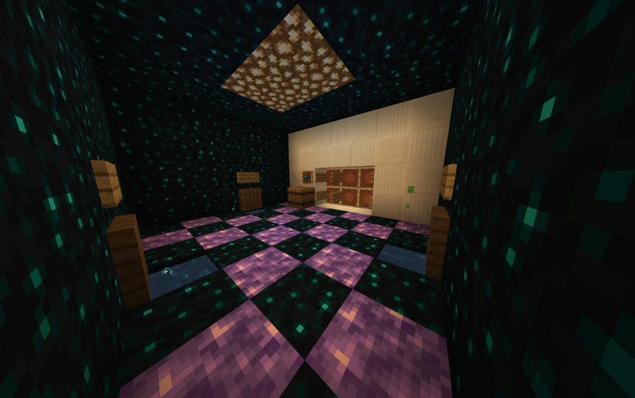 Large Amethyst Stash for Donut Smp Schematic Screenshots 3 A storage room with sculk walls and a purple amethyst checkerboard floor