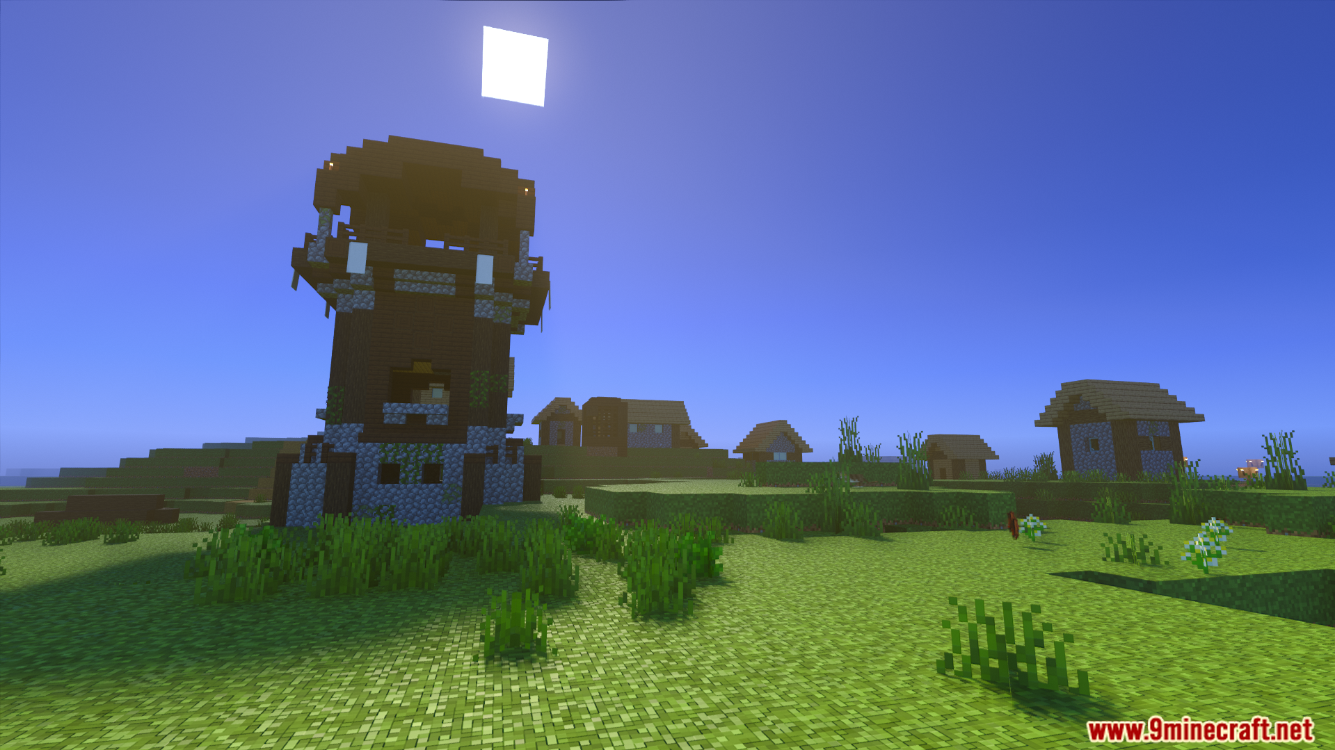 A village and outpost with improved lighting and block details