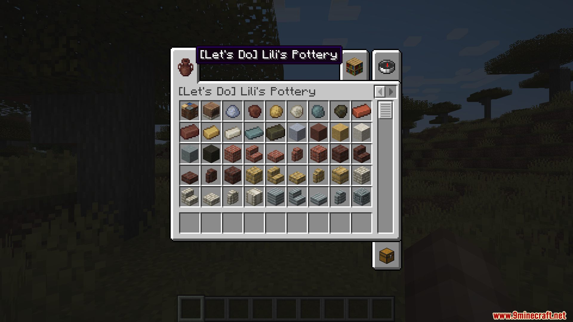 Lilis Pottery Mod Screenshot 1 Inventory menu displaying new clay types bricks and decorative pottery blocks