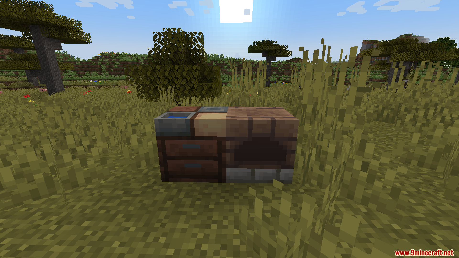Lilis Pottery Mod Screenshot 2 Custom pottery table and brick kiln blocks sitting in a grassy field
