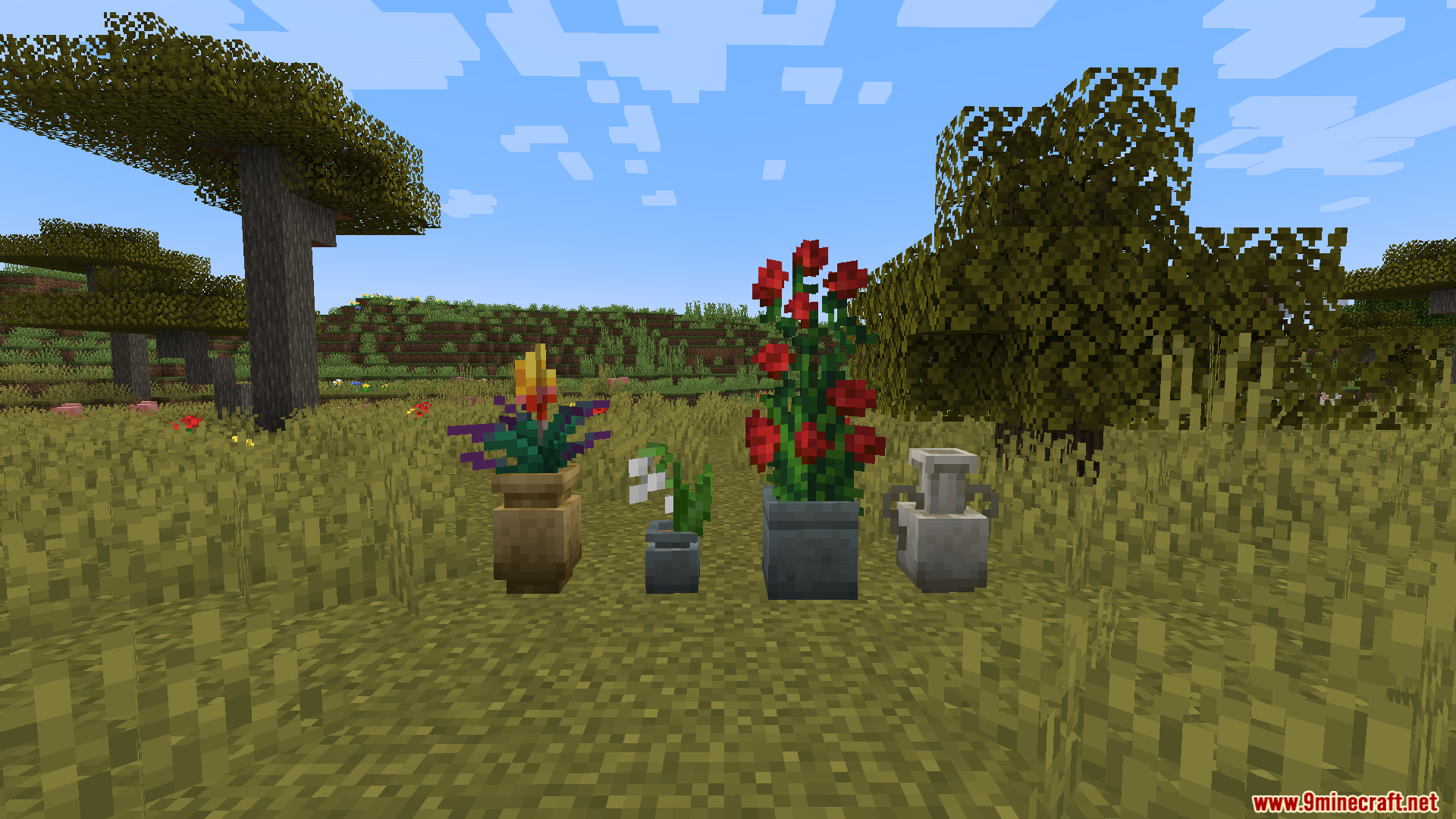 Lilis Pottery Mod Screenshot 8 Four different types of pottery pots with flowers planted in them
