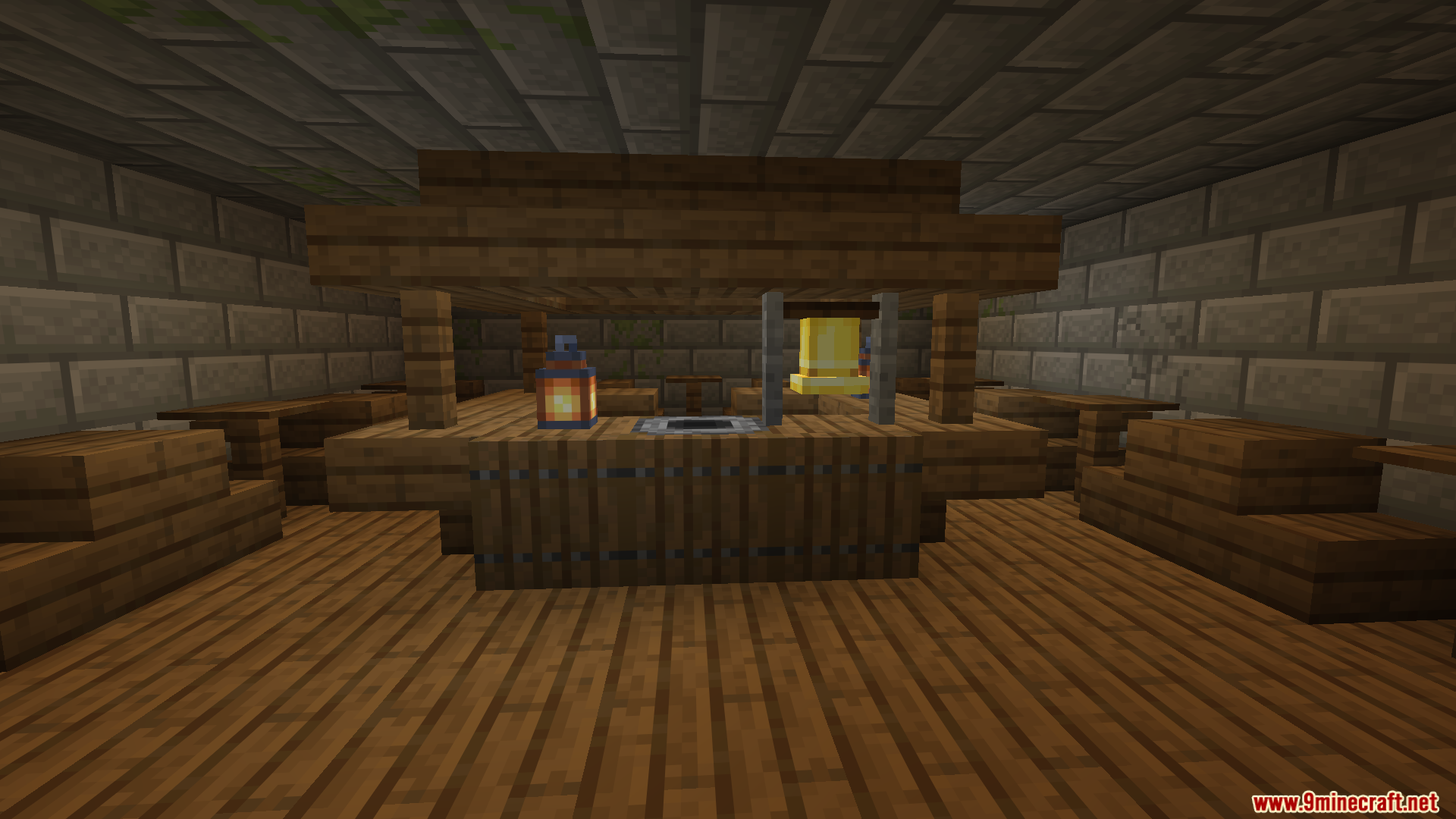 Central wooden well structure in an underground village