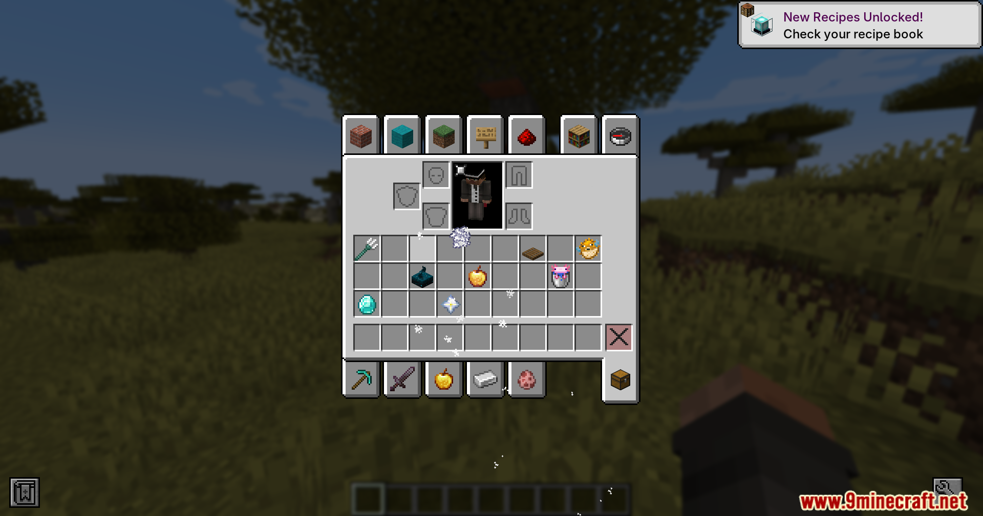 Moving armor in inventory with sparkling particle effects