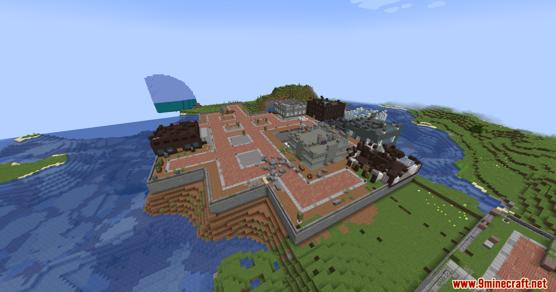 A large abandoned city built on a coastal cliffside