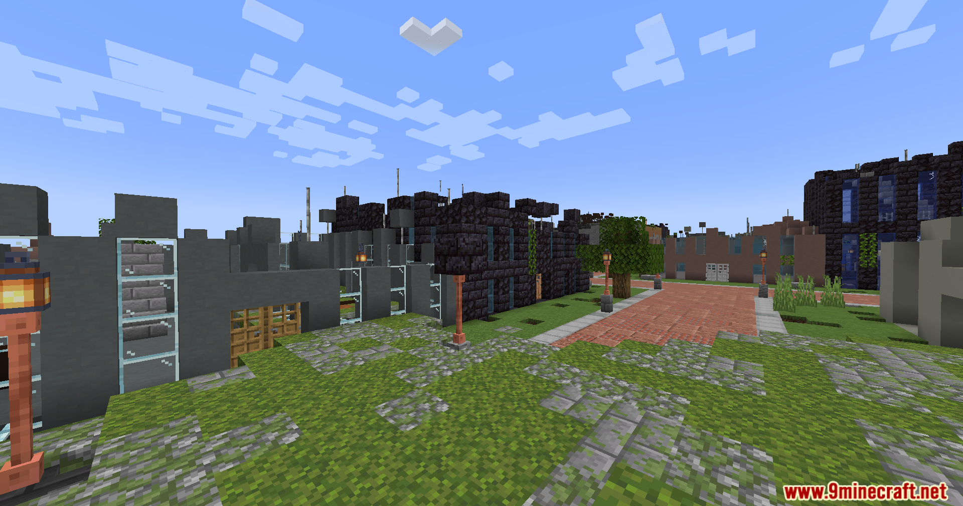 A street view of dilapidated buildings in a ruined city