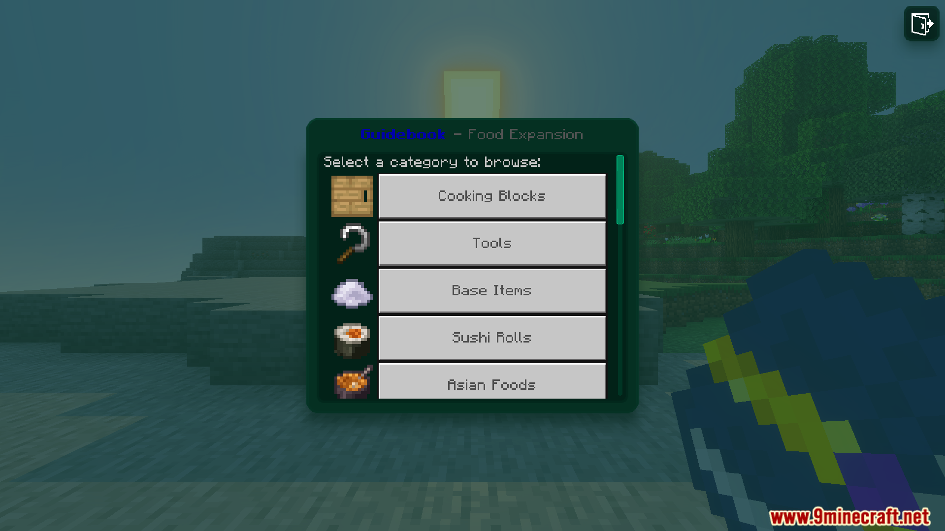 Loyallays Food Expansion Addon Screenshot 1 Player opens the helpful guidebook to browse different food expansion categories