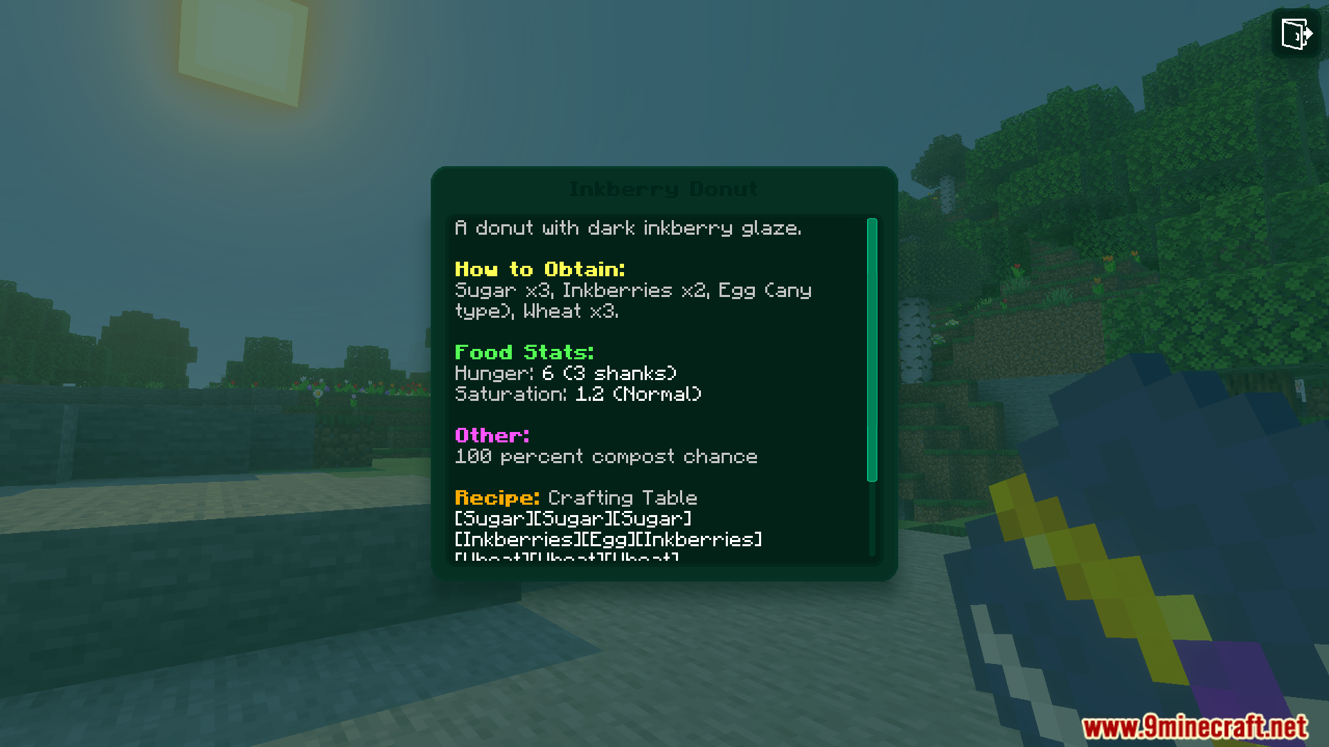 Loyallays Food Expansion Addon Screenshot 3 A guidebook showing the recipe for an inkberry donut