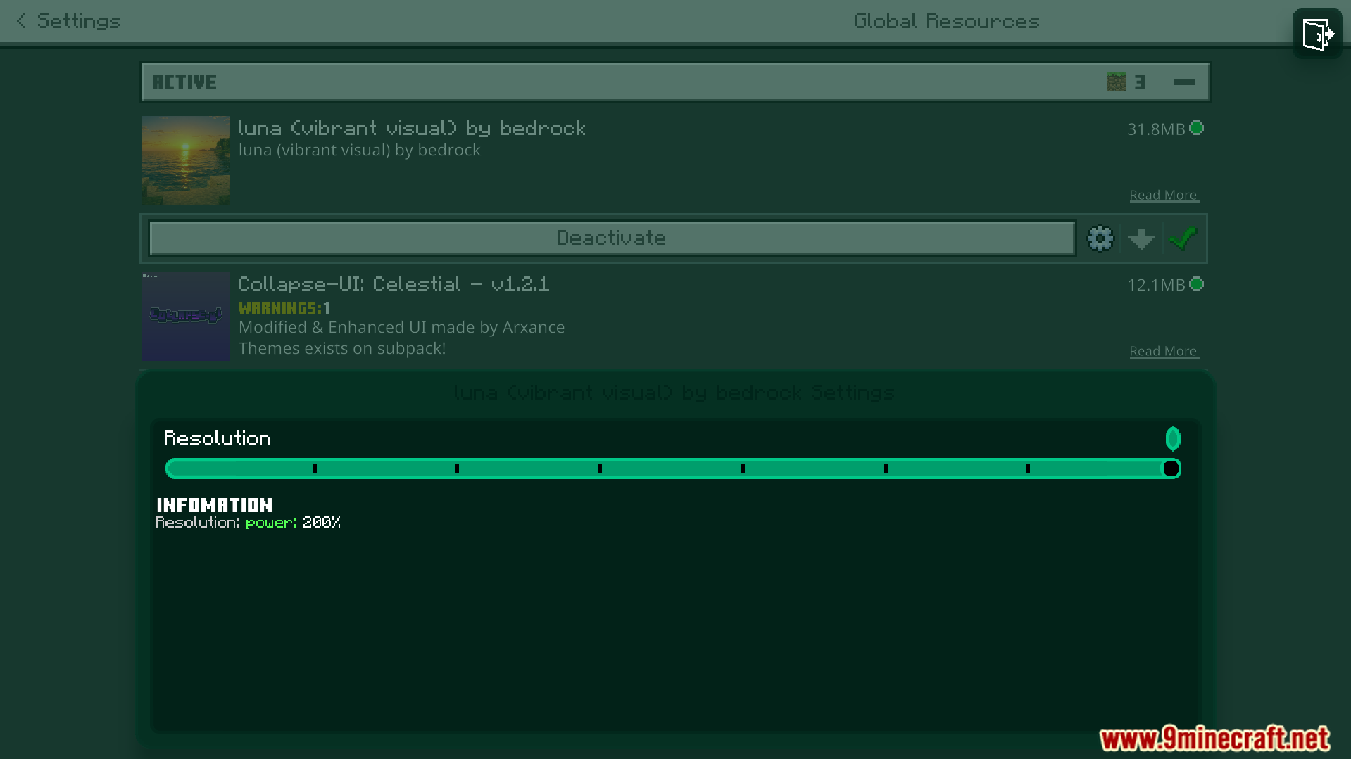 Luna Vibrant Visual Shader Screenshot 2 Adjusting resolution power to 200 percent in Luna Vibrant Visual settings