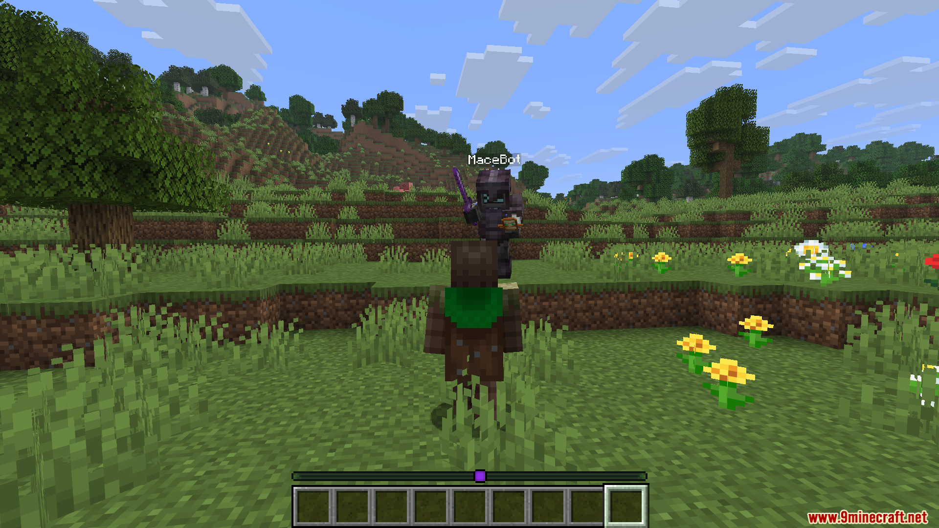 Mace PVP Traning Bot Mod Screenshot 9 Player facing a training bot equipped with netherite armor and a mace